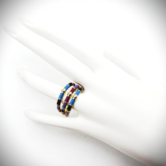 KENDRA SCOTT Essie Yellow Gold Plate Multicolor Enamel Ring Size 9 - Picture 4 of 5